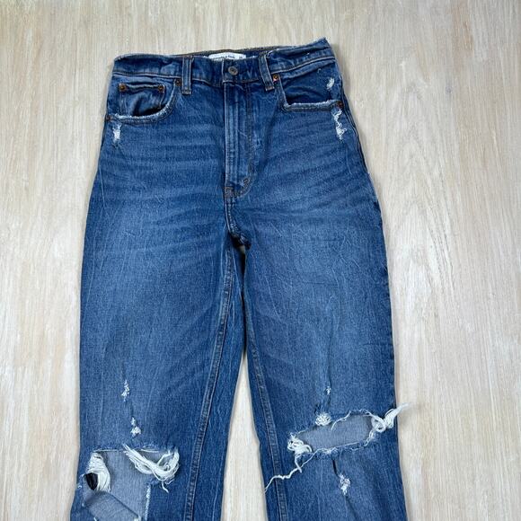 Abercrombie & Fitch 90s Ultra High Rise Straight Leg Blue Jeans Distressed 26 - Picture 2 of 14